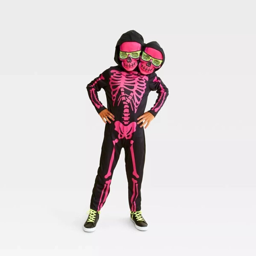 NEW Stuffable Two-Headed Skeleton Halloween Costume Boy Girl Medium Black Pink